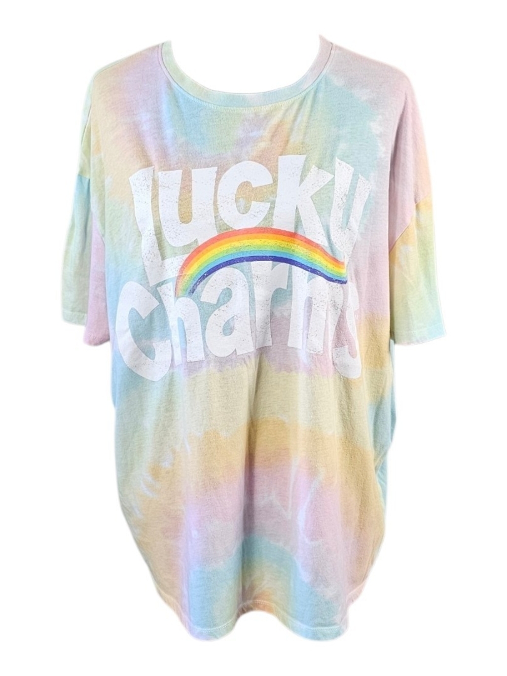 Lucky Charms Rainbow Tie Dye Graphic Tee Pastel Oversized Cereal Shirt XL